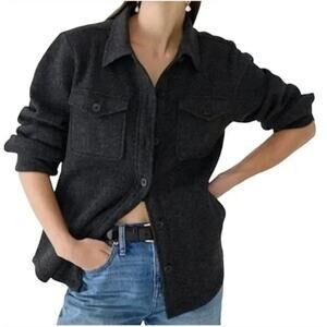 J Crew Shirt Jacket Wool Small Black Gray